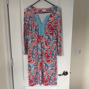 Crown & Ivy Red and Blue Paisley Long Sleeve Dress